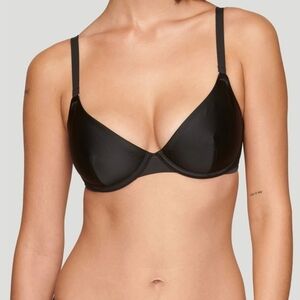 CUUP Bra The Plunge Satin Mesh Black Shine Bra 32H
